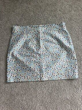 Zara Blue Floral Print Mini Skirt Side Zip Lined size M